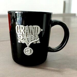French Grand-Papa no.1 Black Ceramic Coffee Mug Cup Gift 2D Relief Silver Pewter